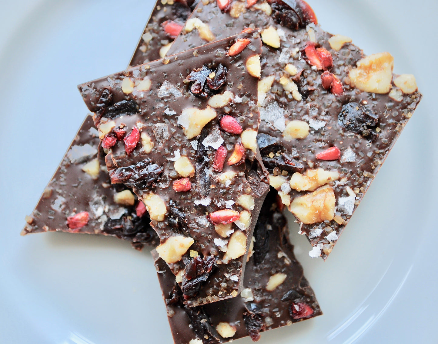 close up shot of chocolate bar featuring Persian inclusions