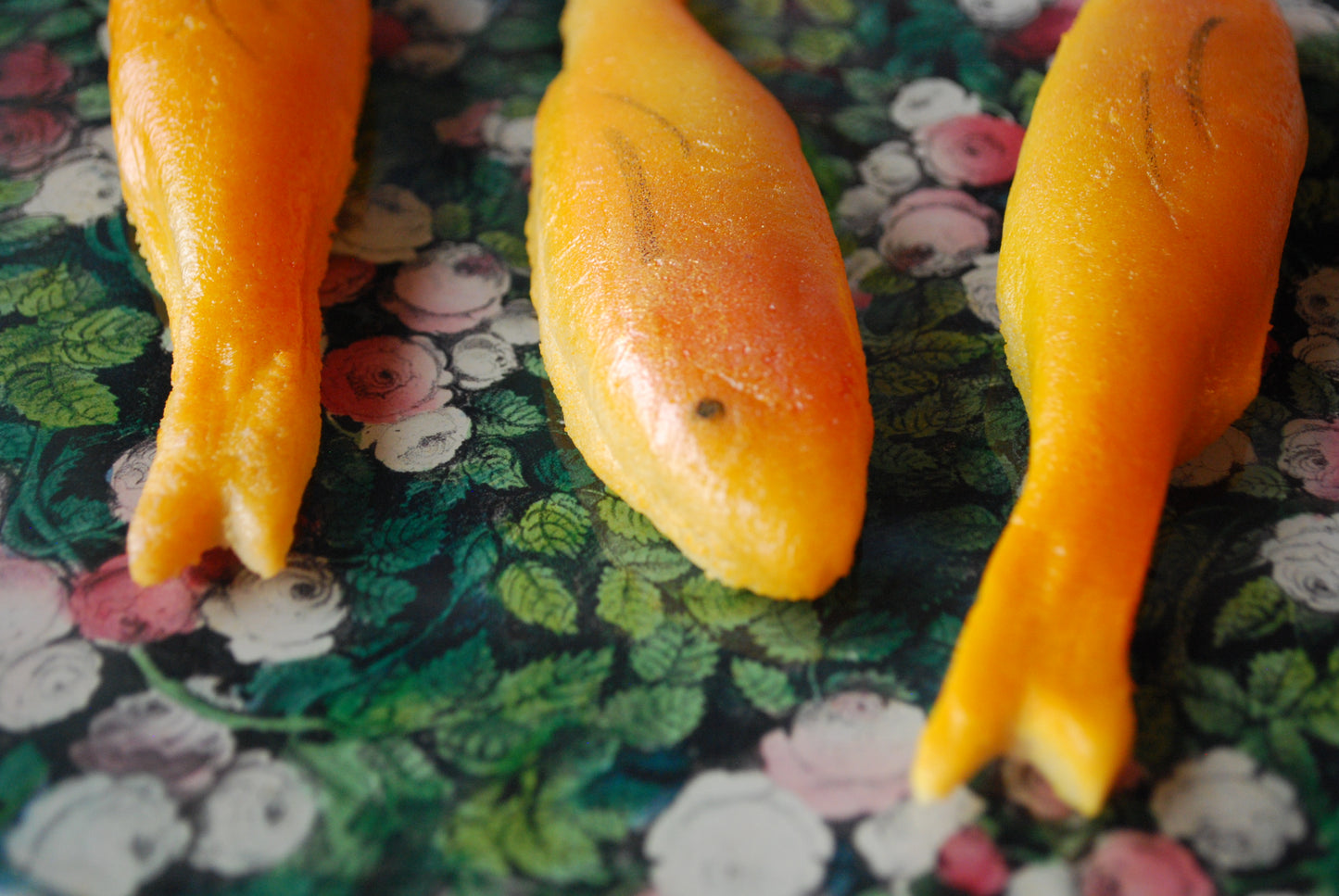 Close up shot of handcrafted
Marzipan goldfish